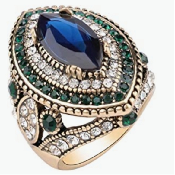 Gold & Saphire Crystal Multi Color Ring NWT - Picture 4 of 5